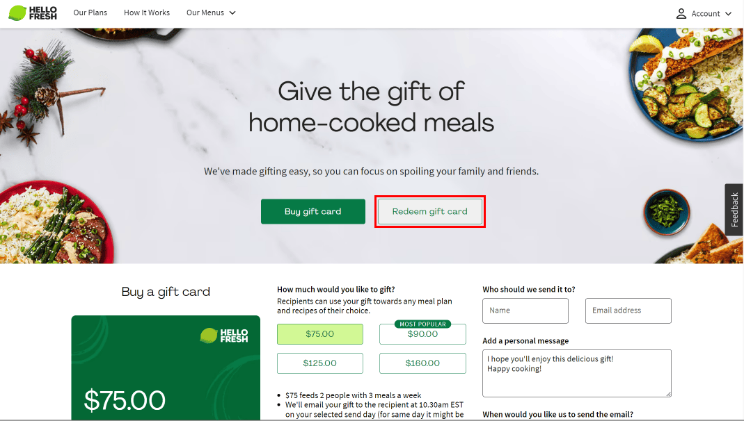 Click on Redeem gift card option.