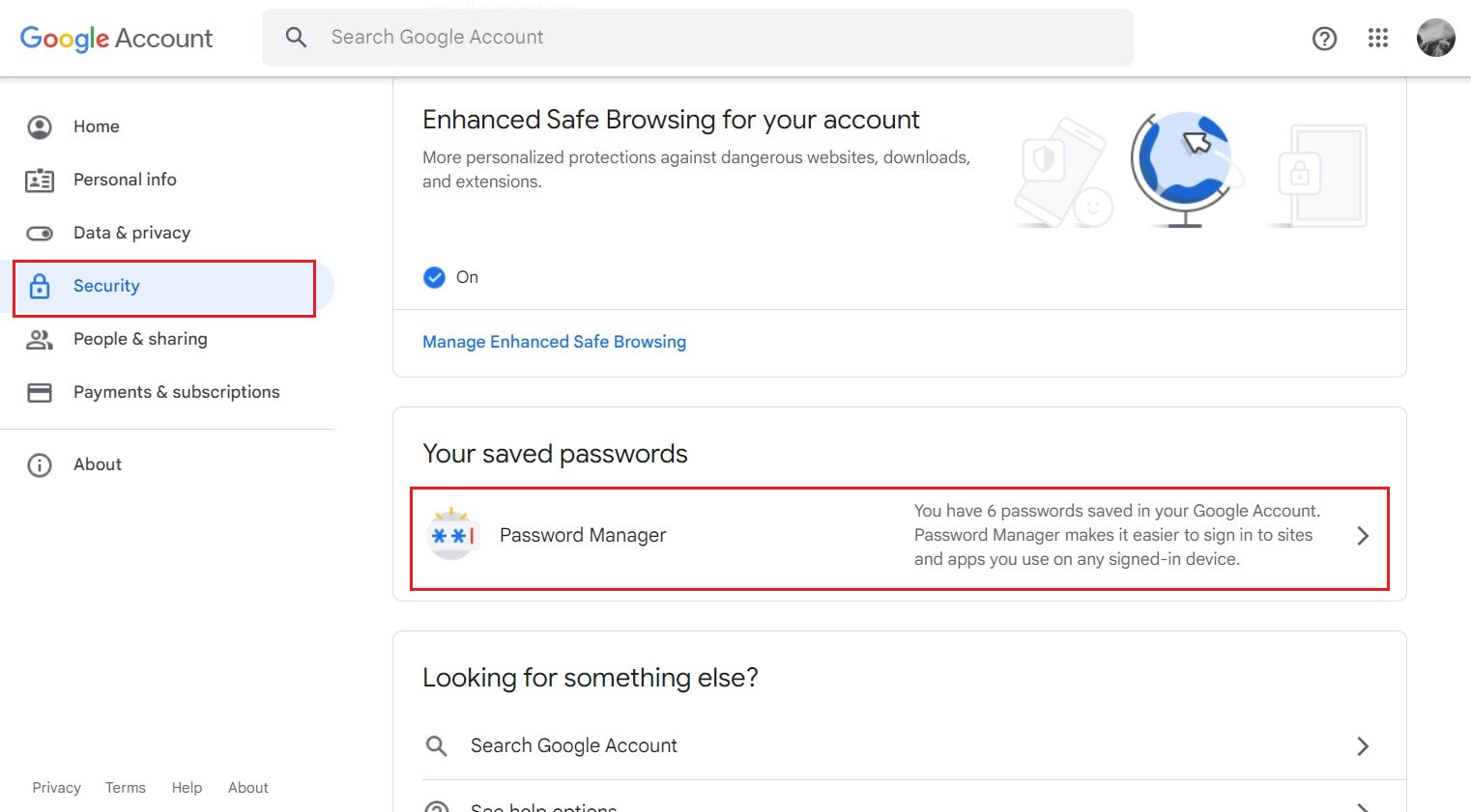 click on the Security option from the left pane - scroll down and click on Password Manager