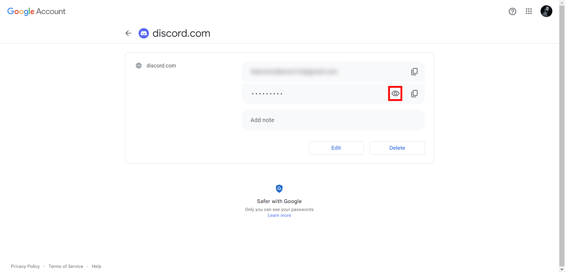 Click on the Eye icon next to the password 