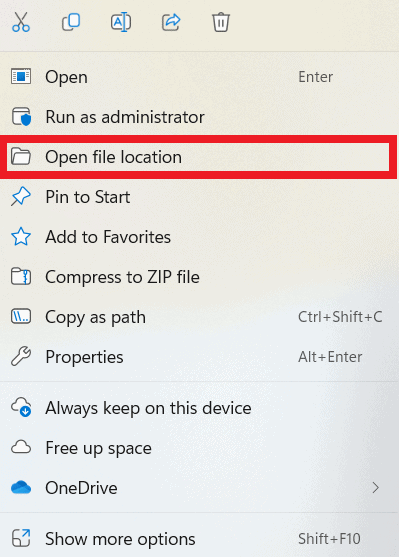 Click on the option Open file location