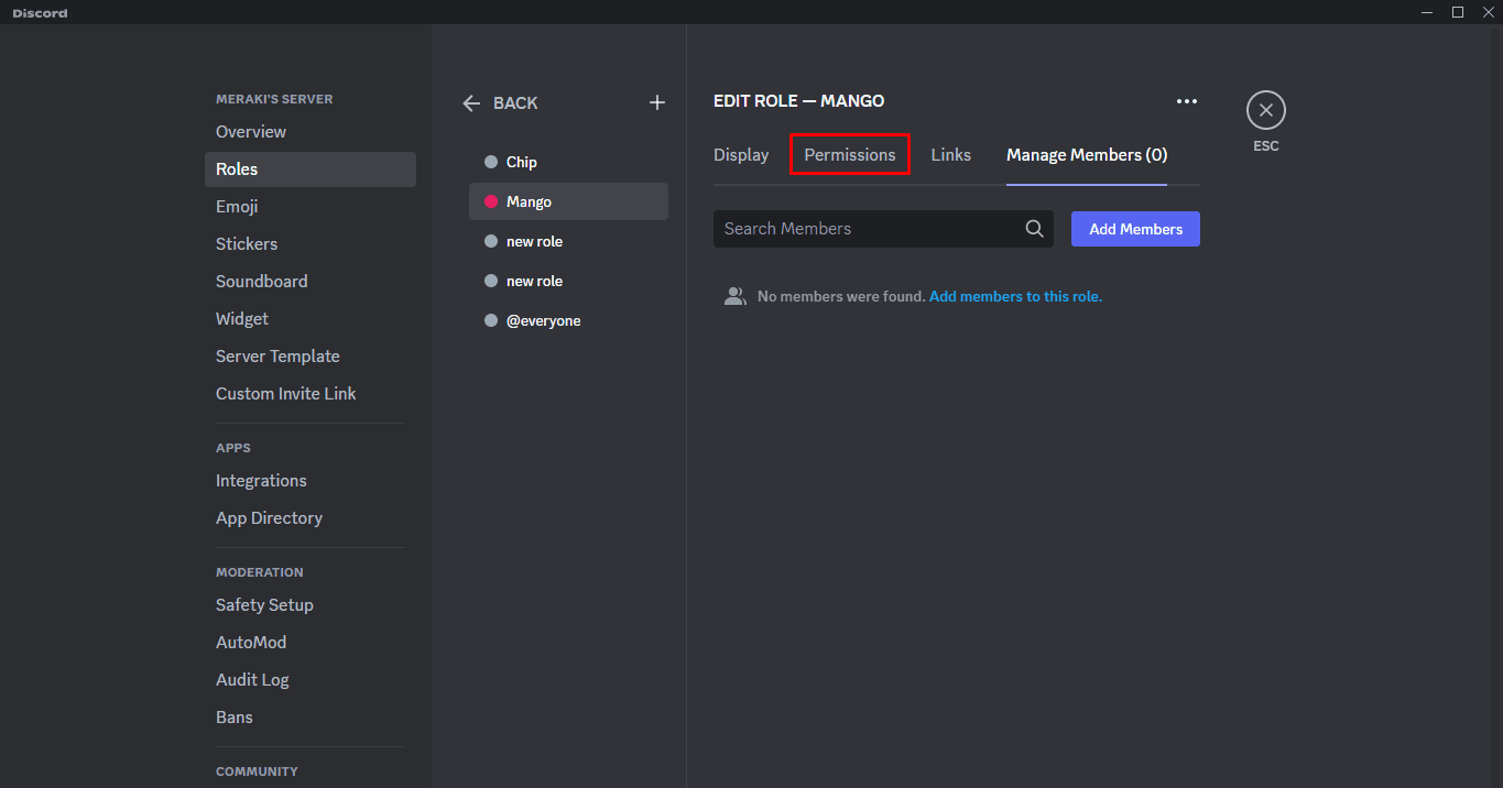 Click on the Permissions tab 