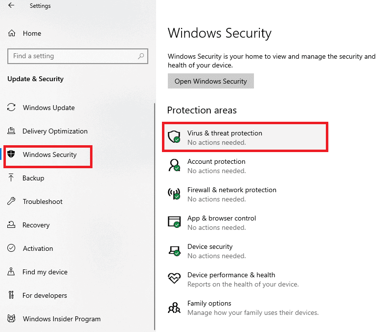 click on the Virus and threat protection option 