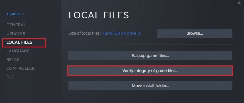 Click on Verify integrity of game files button