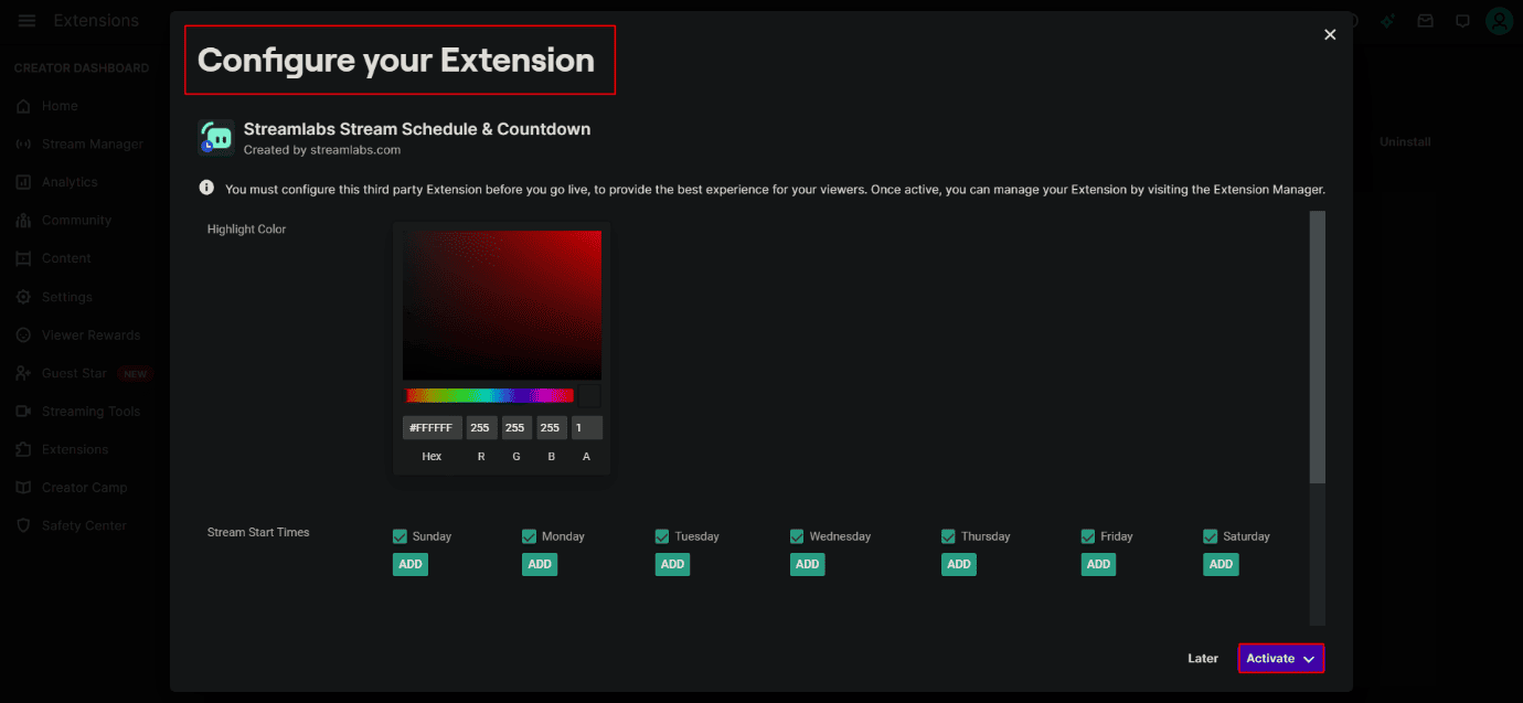 Configure your extension for Streamlabs