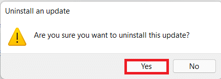Confirmation prompt for uninstalling update