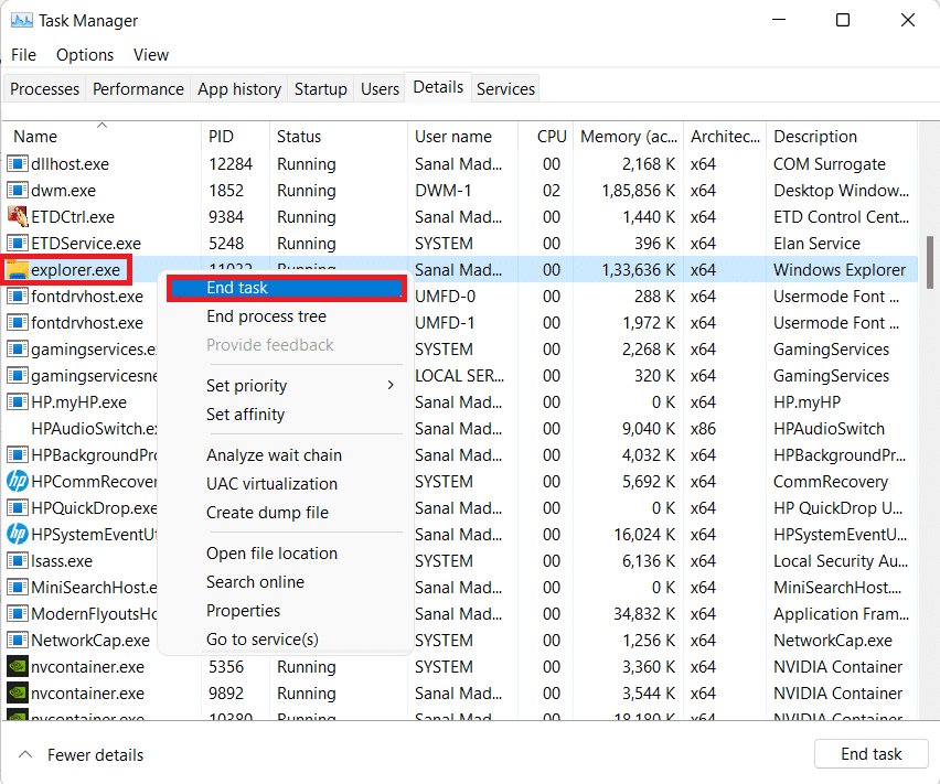 Details tab in Task Manager. How to Fix Windows 11 Taskbar Not Working