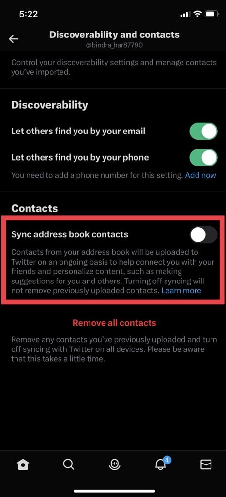 Enable Sync address book contacts | how to find Twitter contacts on iPhone