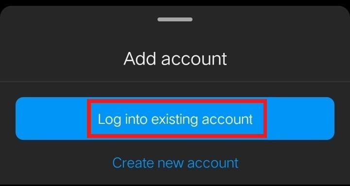 Enter the username and password of your second account and tap Log into existing account. 