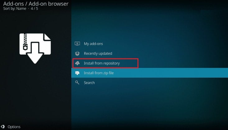from the Add-ons menu, select Install from repository | How to Install Samsung TV Plus Kodi Addon on Android TV