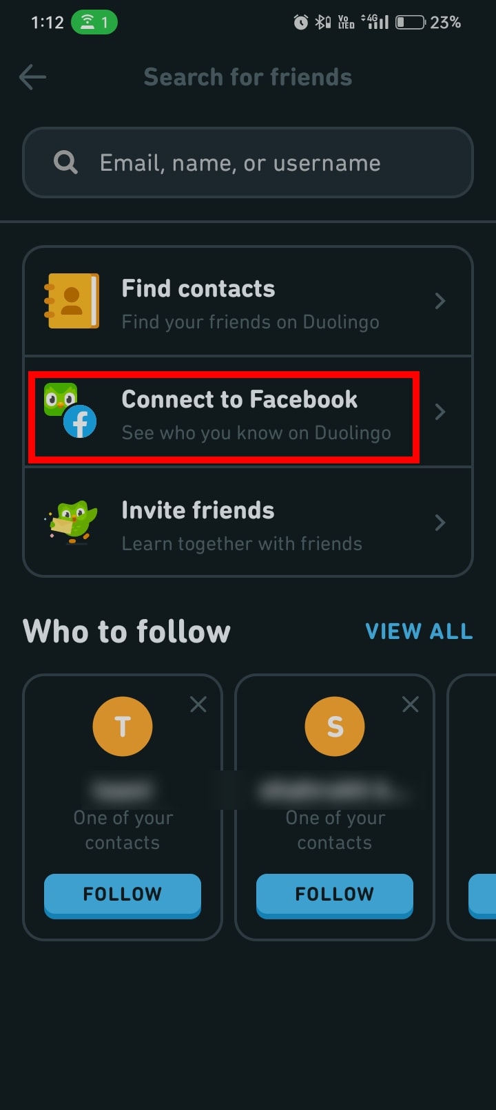 From the four options, tap on Connect to Facebook