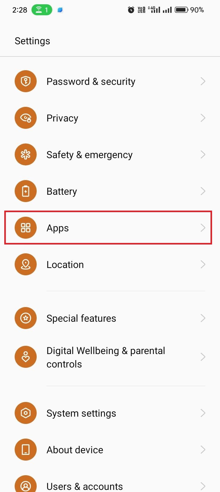 select Apps setting