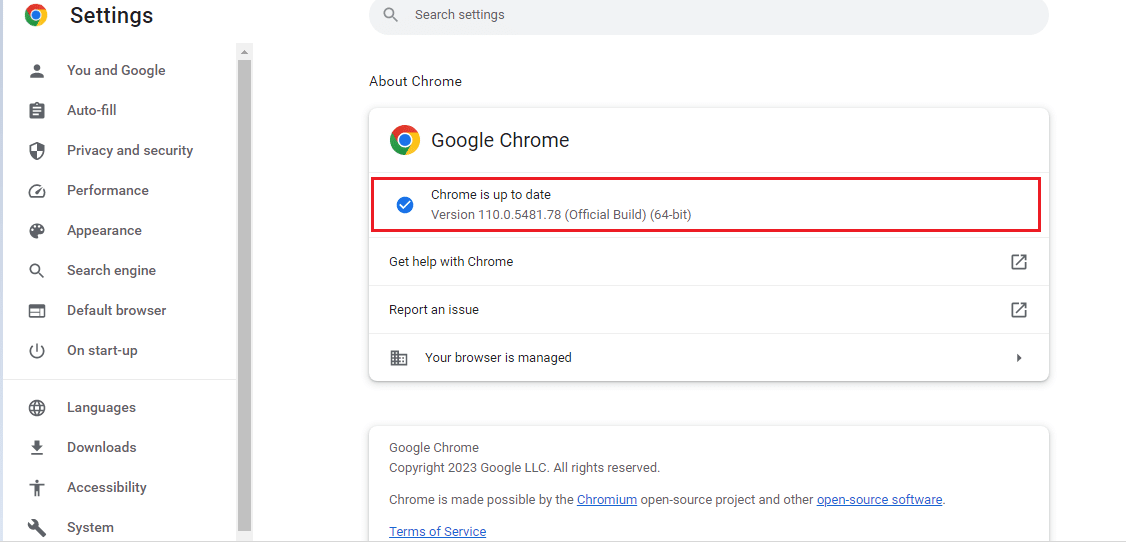 Google Chrome is up to date 
