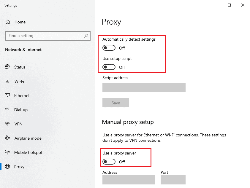 toggle OFF Proxy server