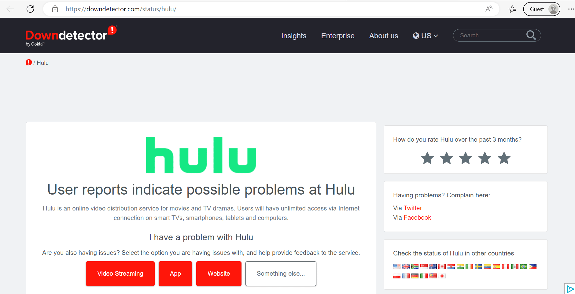 hulu server status on downdetector