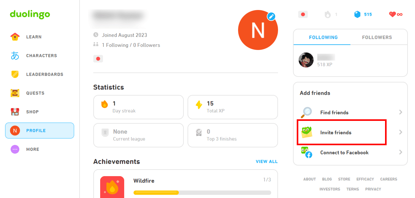 If you prefer to bypass searching, select Invite friends from the Add friends section from the bottom right corner of the screen.