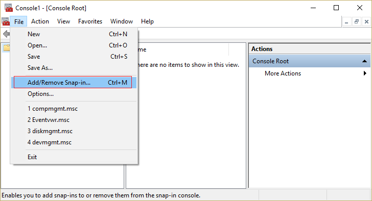 In MMC console click file then Add Remove Snap-in