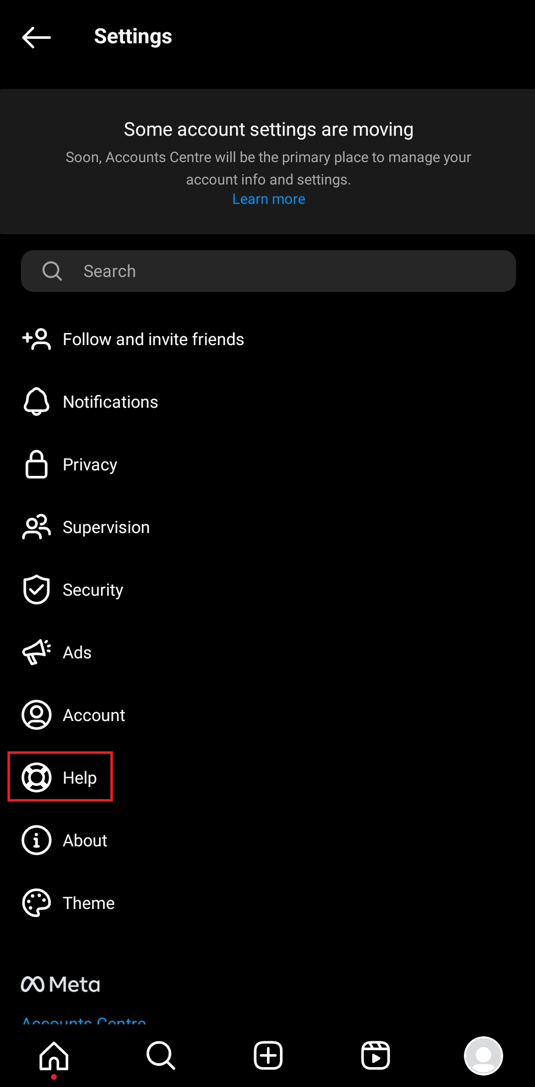 In the Settings menu in Instagram app, tap on Help | instagram follower count glitch