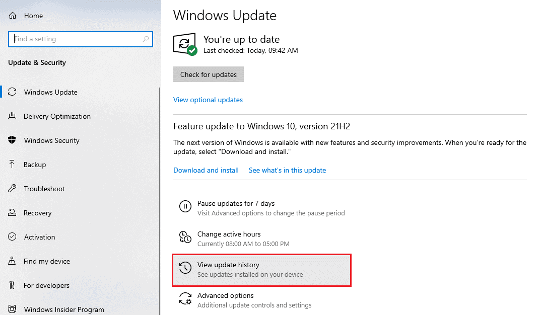 In the Windows Update, Click on the View update history.