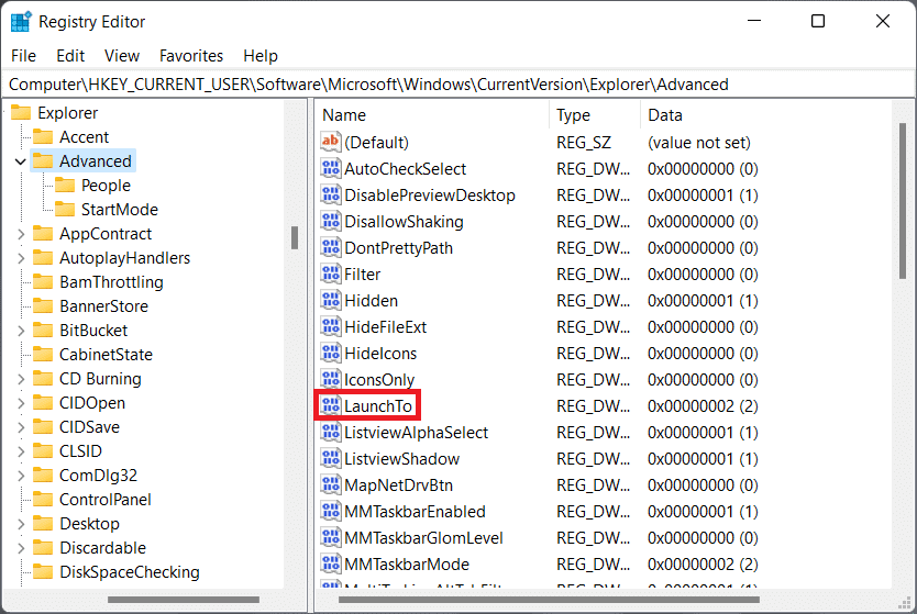 LaunchTo DWORD Value in Registry Editor. How to Enable or Disable Quick Access in Windows 11