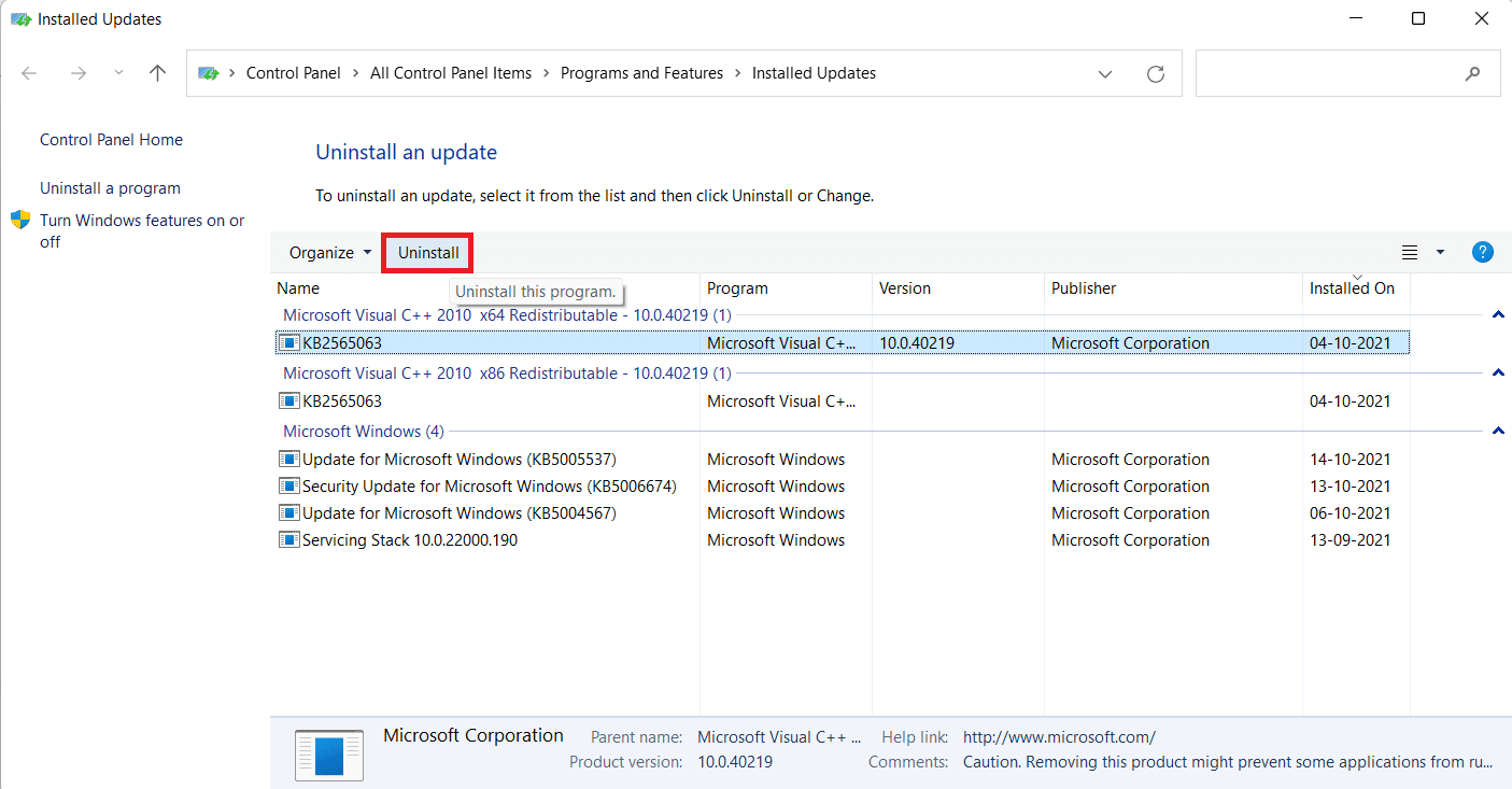 List of installed updates. How to Fix Windows 11 Taskbar Not Working