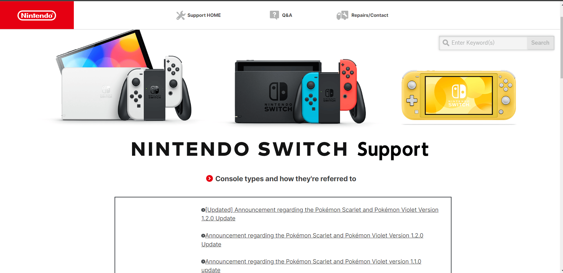 Nintendo Switch Support Page