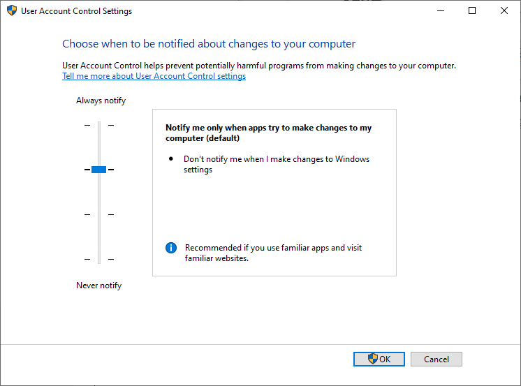 UAC Notify me only when apps try to make changes to my computer (default) how to disable User Account Control in Windows 7,8,10