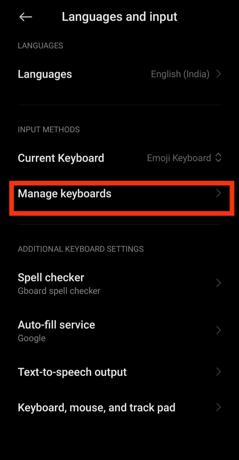 Now select Manage keyboards.