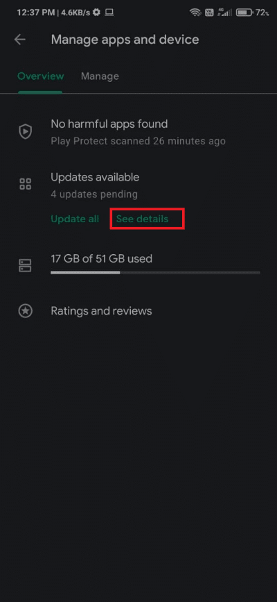 Now, select the See Details option under Updates available. Fix Unfortunately The Process com.android.phone has stopped