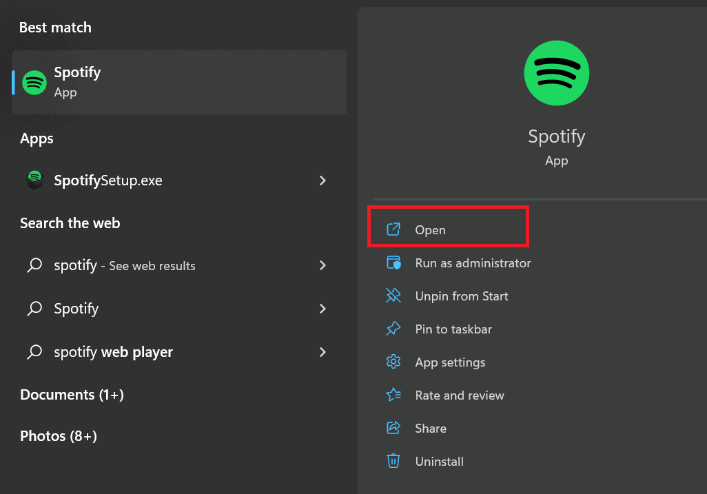 open option for spotify app