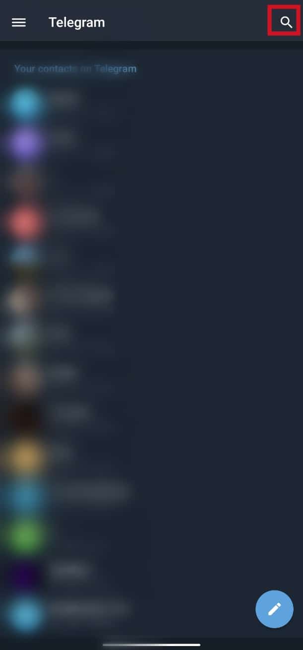 Open the Telegram app and tap on the search icon at the top right corner