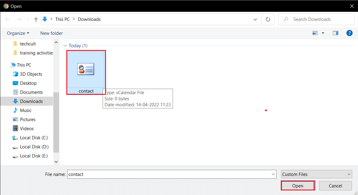 open vcf file to import in google contacts