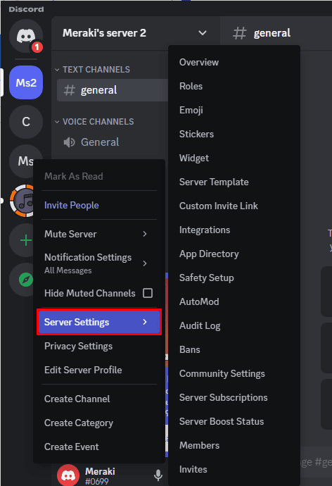 Place your cursor on the Server Settings option
