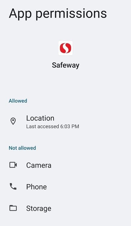 safeway app permissions