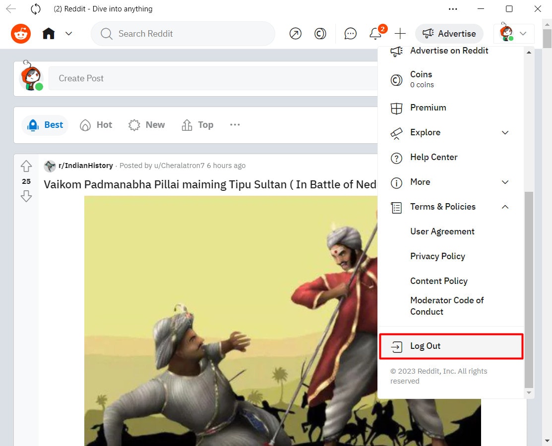 Scroll down and choose Log Out | how to log out of reddit desktop