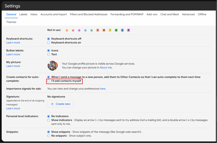 Scroll down and click on I’ll add contacts myself beside Create contacts for auto-complete option. | How to Delete Email Addresses from Gmail Autofill on Android | remove email suggestions from Gmail app