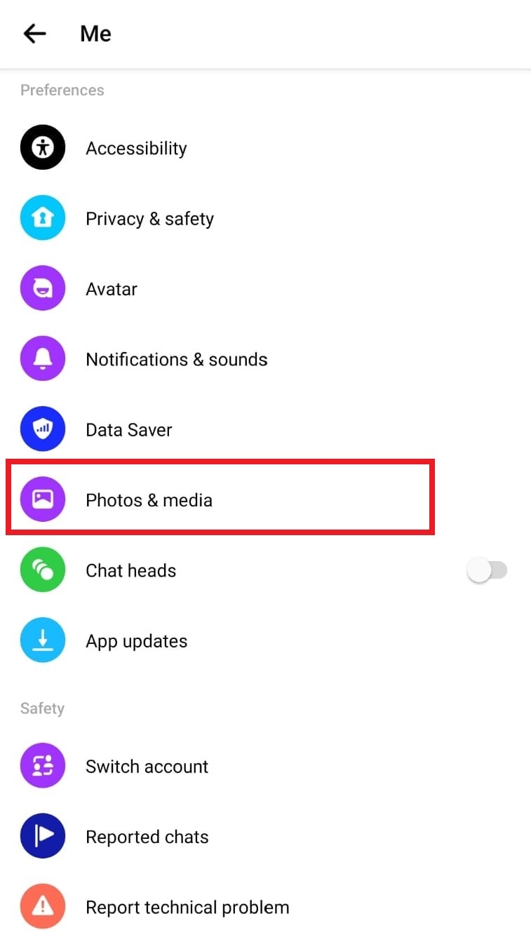   Scroll down and tap on Photos & media.