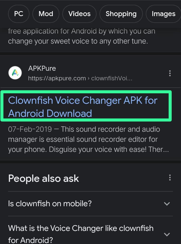 Scroll down and tap on the apkpure.com website.