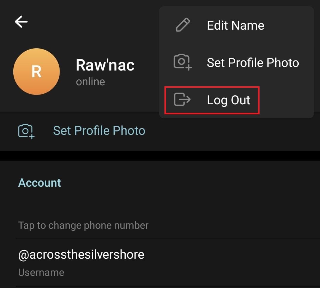 select Log Out
