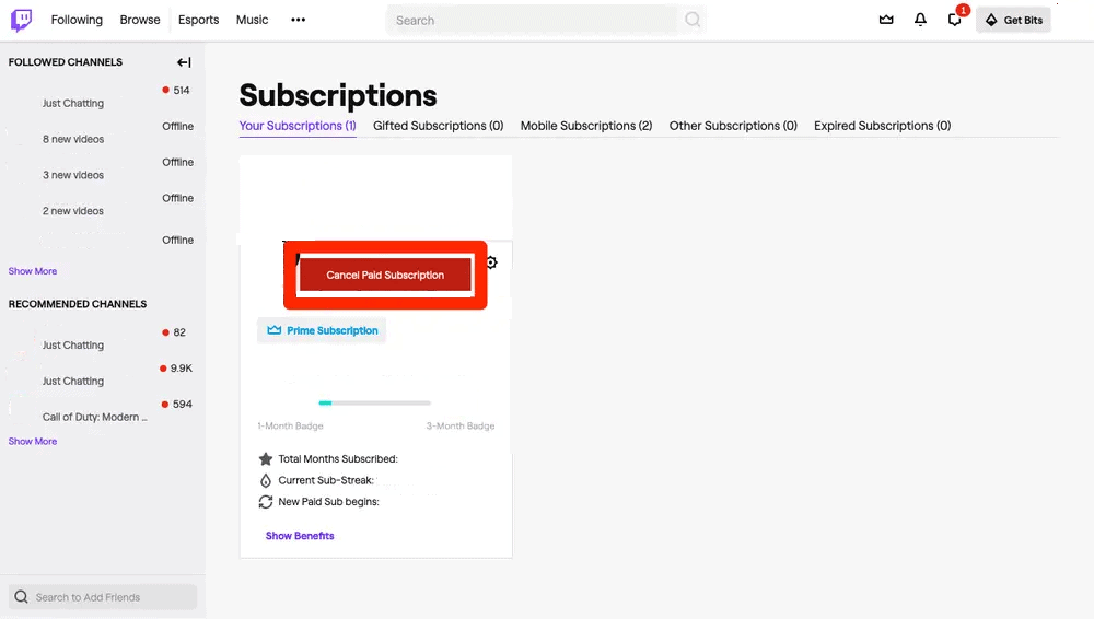 Select Cancel Paid Subscription and select your reason for the same