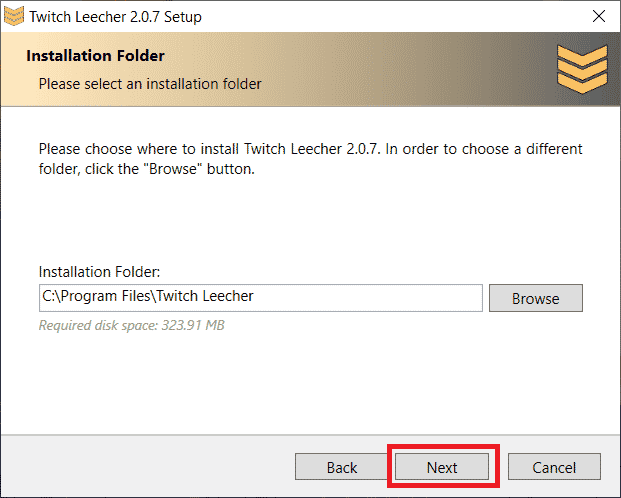 Select desired folder and click Next