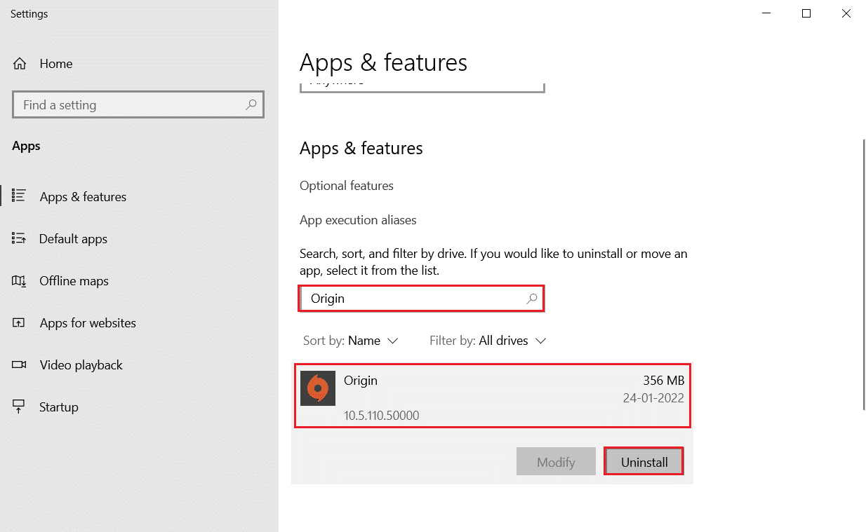 Select Origin and click on Uninstall