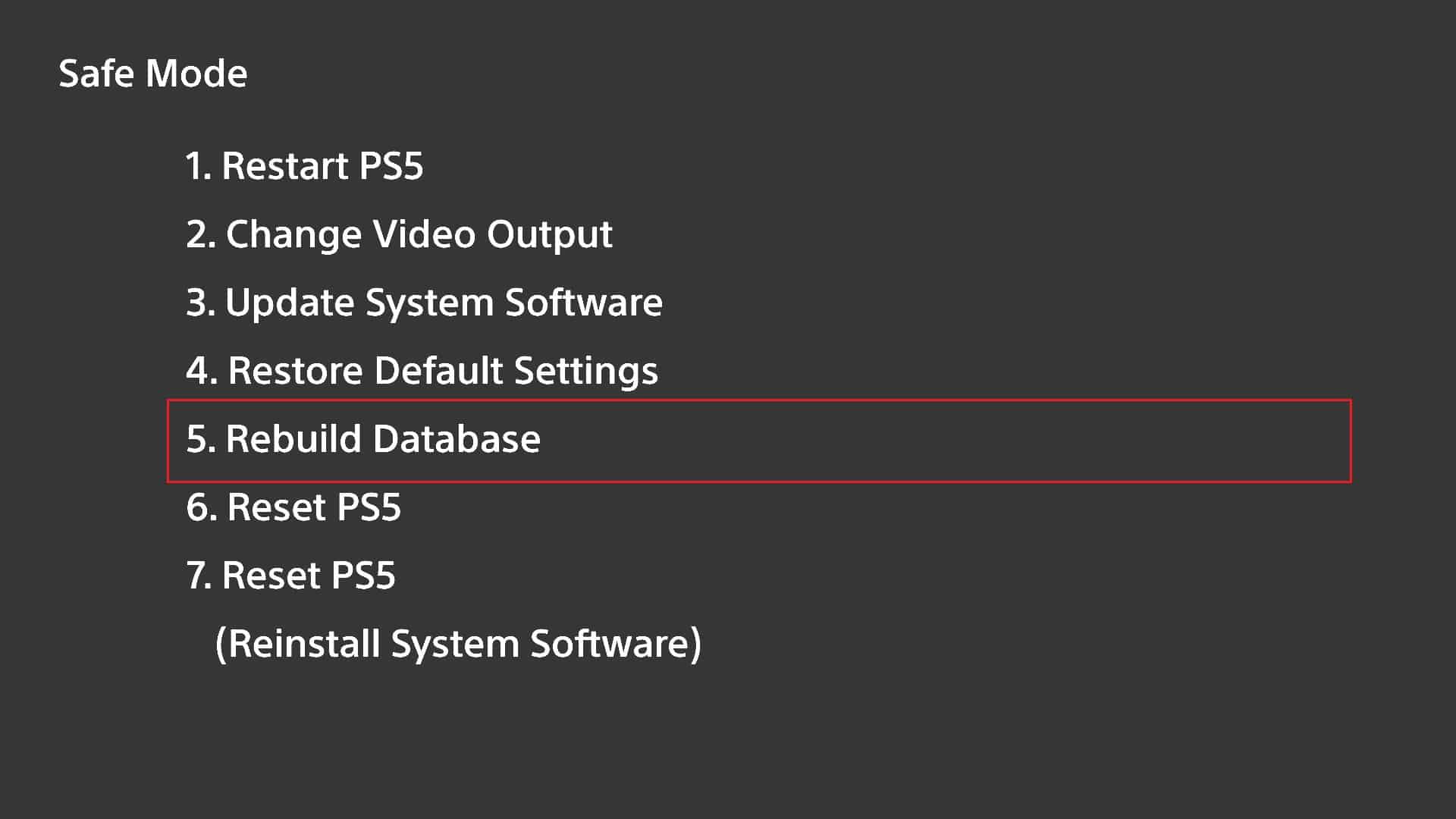 Select Rebuild Database