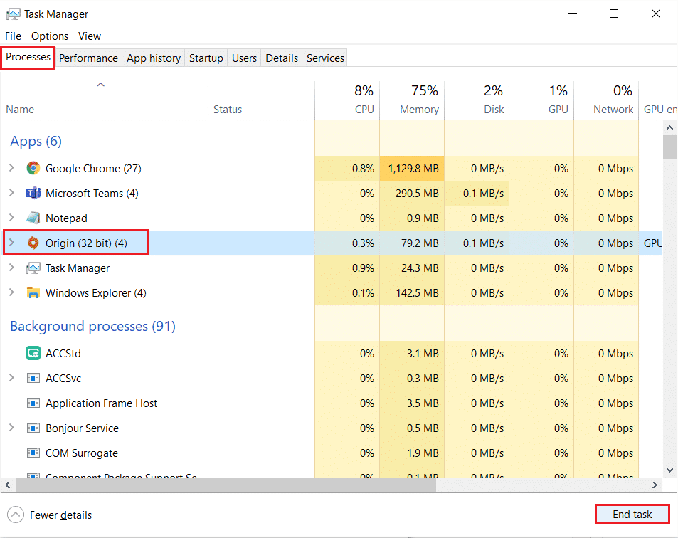 select the Origin process and click on End task in the Task Manager. How to Fix Origin Error 327683:0