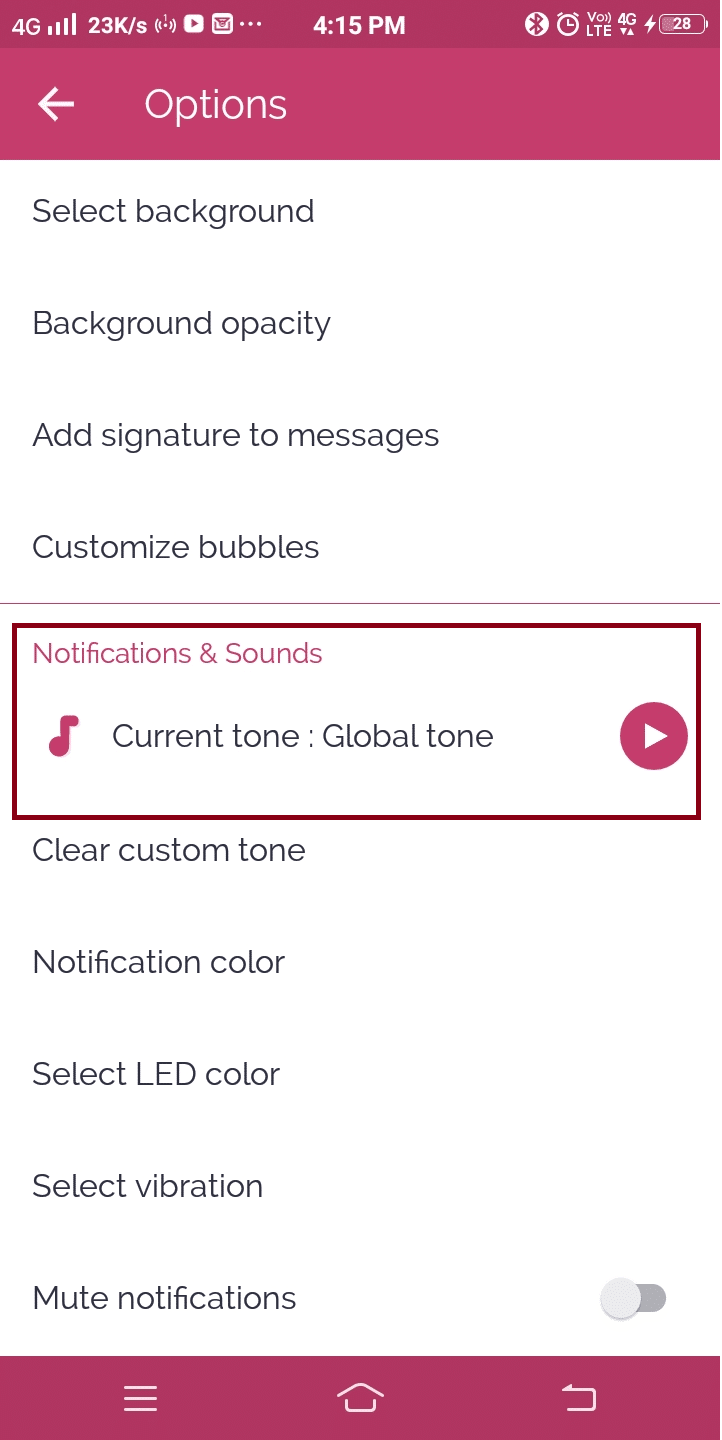 Select the Current tone, which is displayed under Notifications & Sounds.