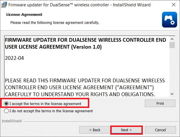 Select the option I accept the terms in the license agreement and click on Next. Fix PS4 Controller Flashing White