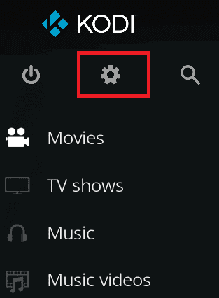 Select the Settings Gear Icon at the top left corner of the Kodi home screen.