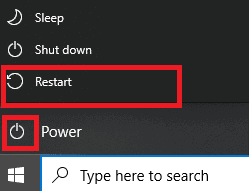 Several options like sleep, shut down, and restart will be displayed. Here, click on Restart.