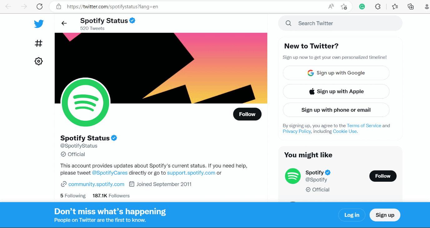 Spotify status twitter page