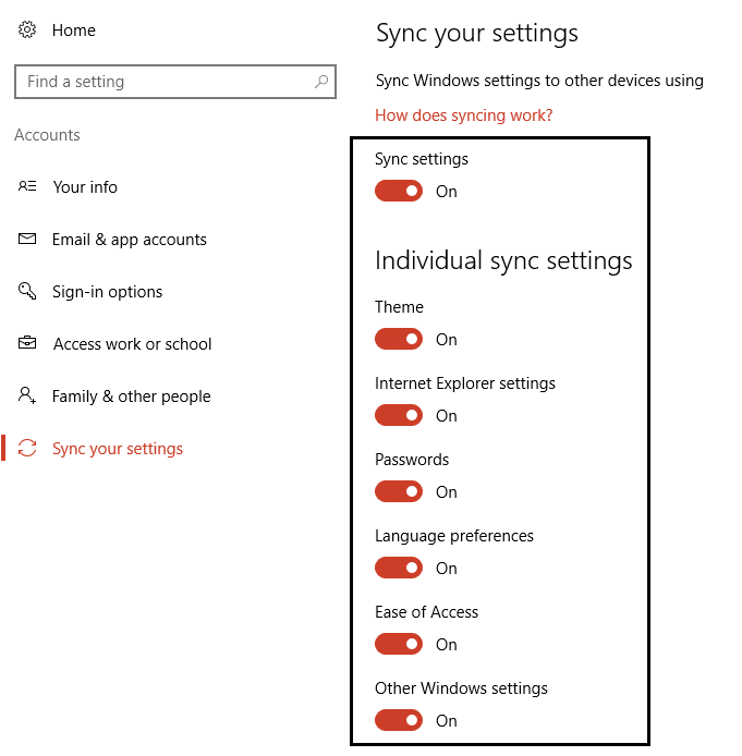 sync all your settings under sync settings