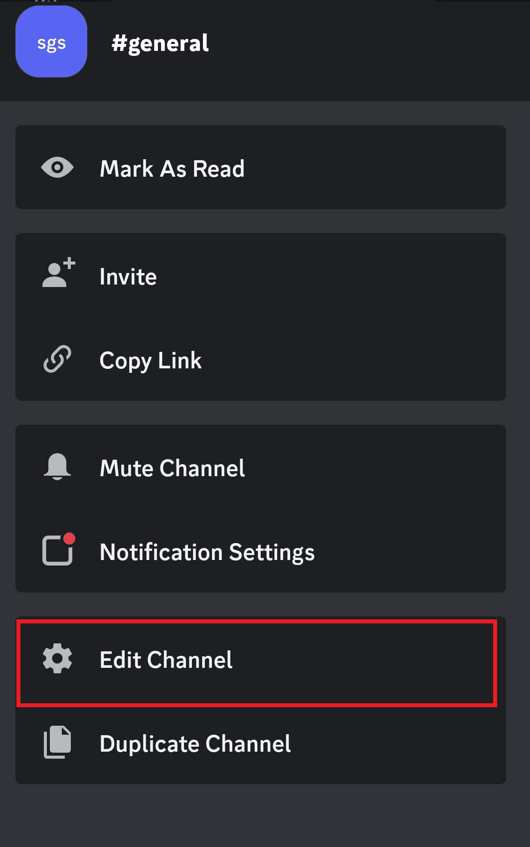 Tap Edit Channel from the menu.